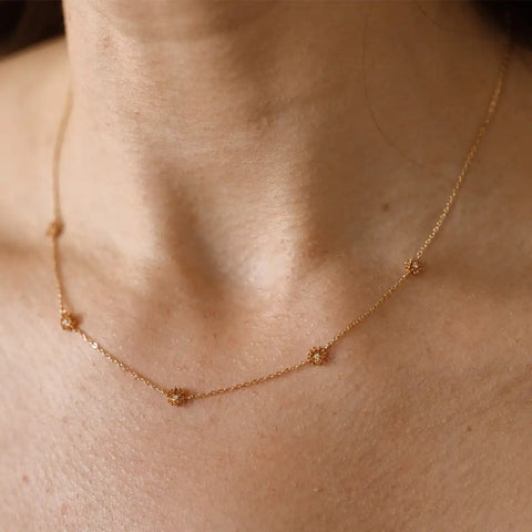 March CZ Birth Flower Station Necklace