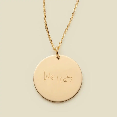 Engraved Handwriting Disc Necklace