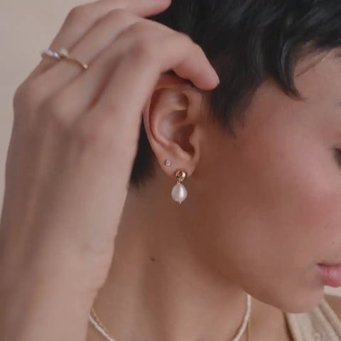 Drop Pearl Stud Earrings | Final Sale