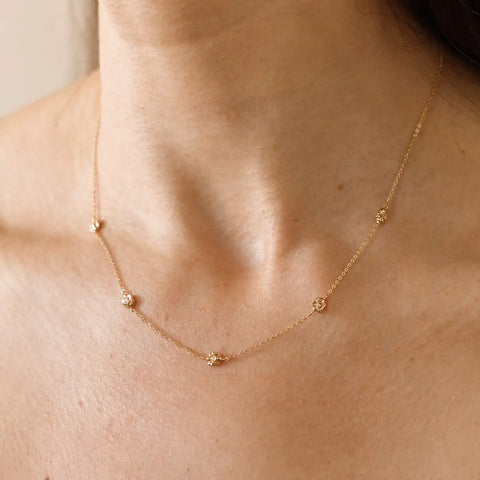 August CZ Birth Flower Station Necklace
