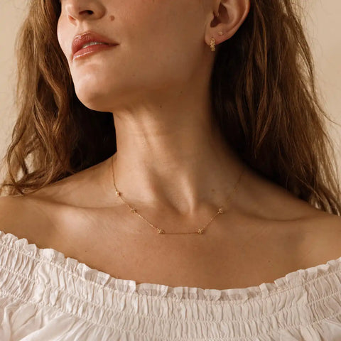 March CZ Birth Flower Station Necklace