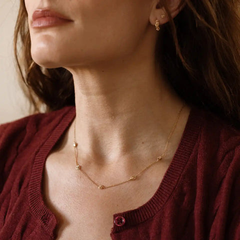 March CZ Birth Flower Station Necklace