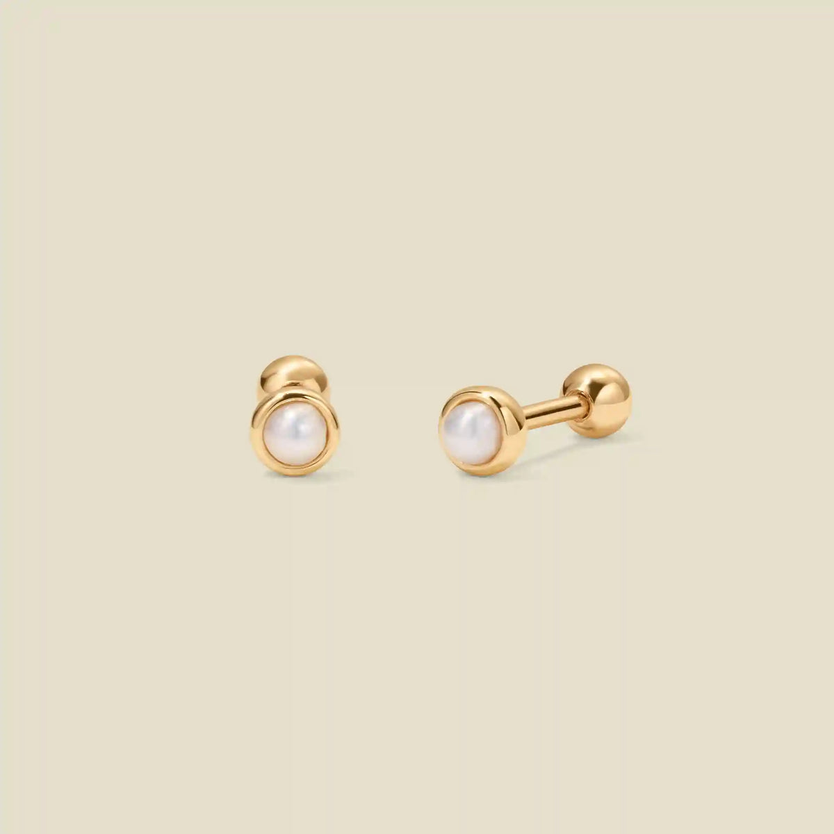 Bezel-Set Pearl Stud Earrings