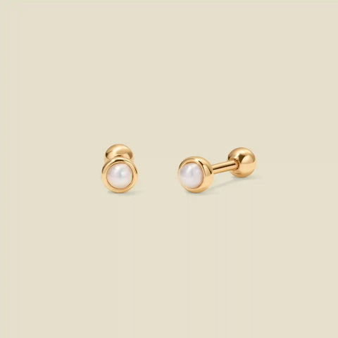 Bezel-Set Pearl Stud Earrings