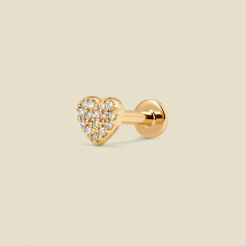 14k Diamond Heart Stud Earring (Flat Back) - Single