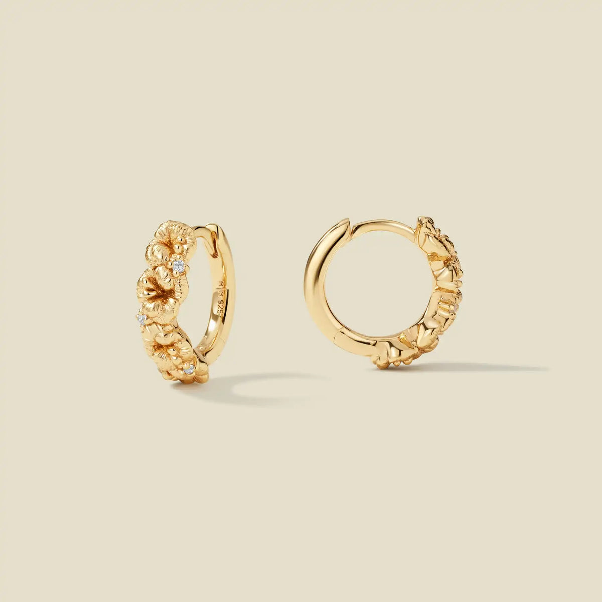 February CZ Birth Flower Huggie Hoop Earrings