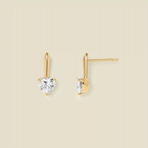 CZ Heart Drop Stud Earrings
