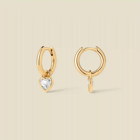 CZ Heart Drop Hoop Earrings