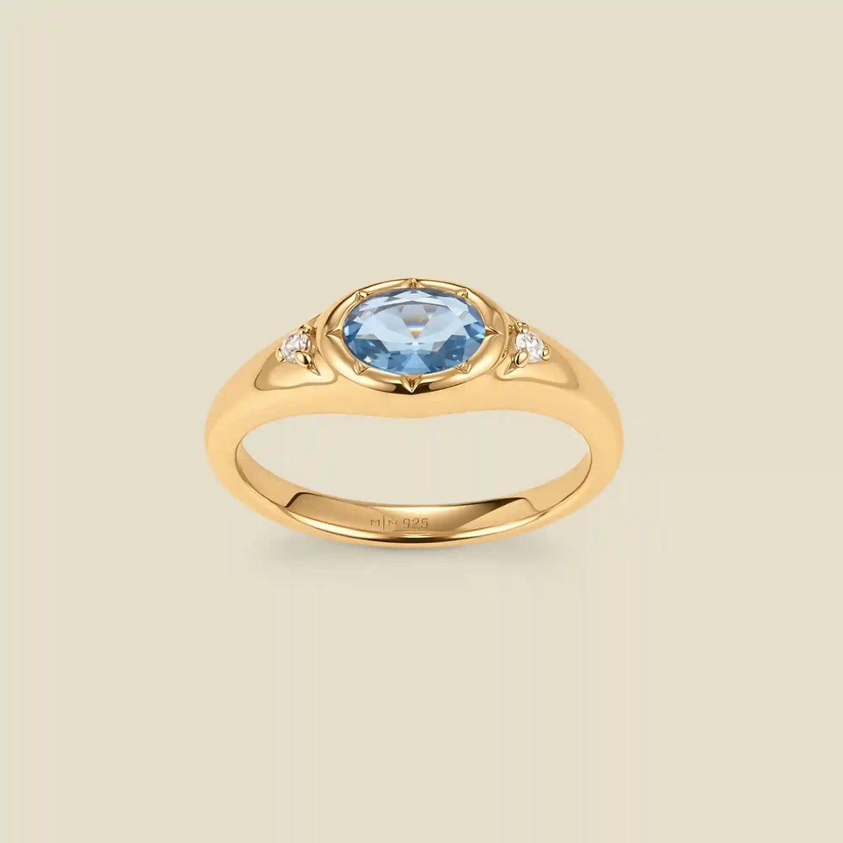 March Oval Birthstone Signet Ring