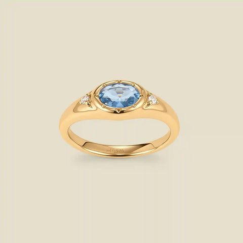 March Oval Birthstone Signet Ring