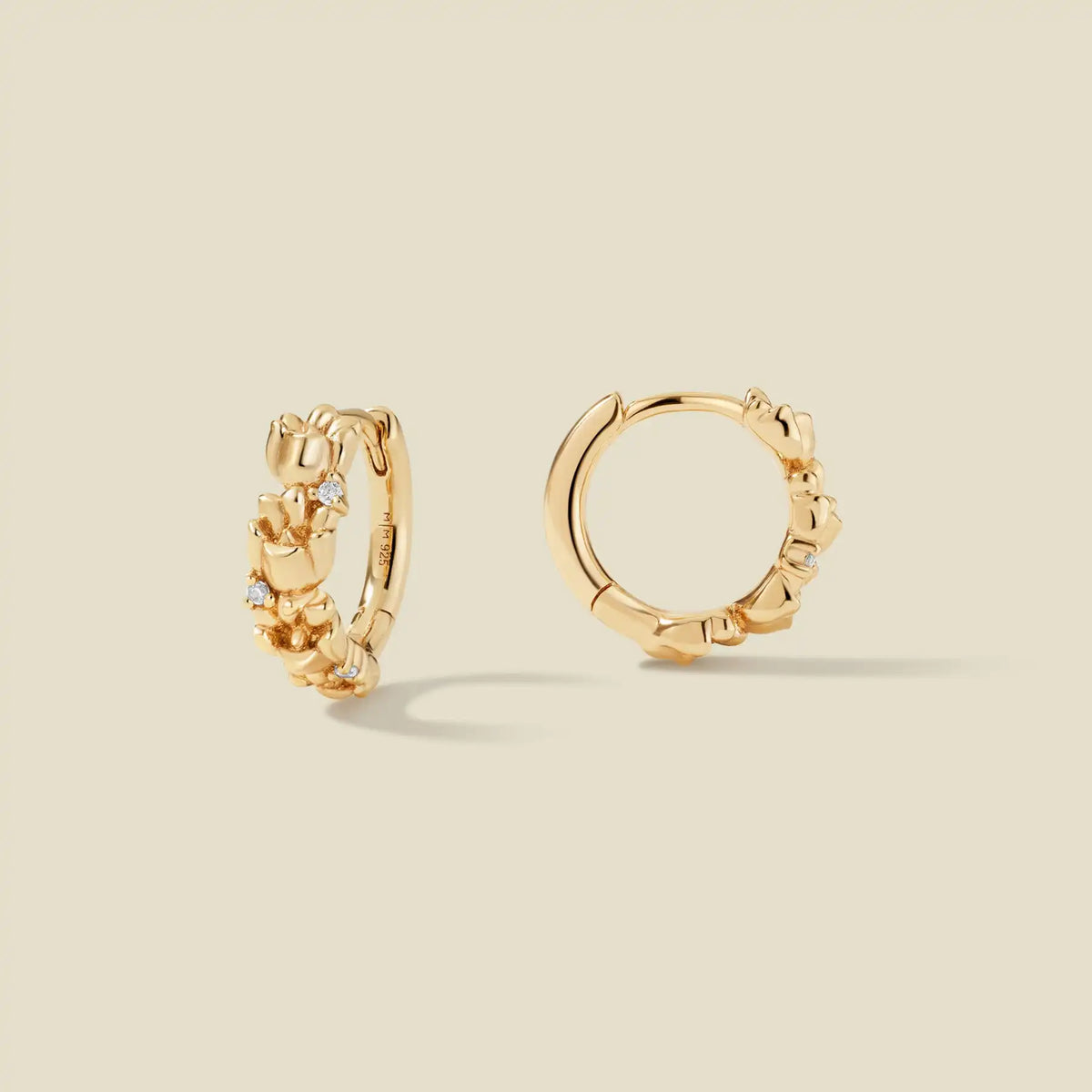 May CZ Birth Flower Huggie Hoop Earrings