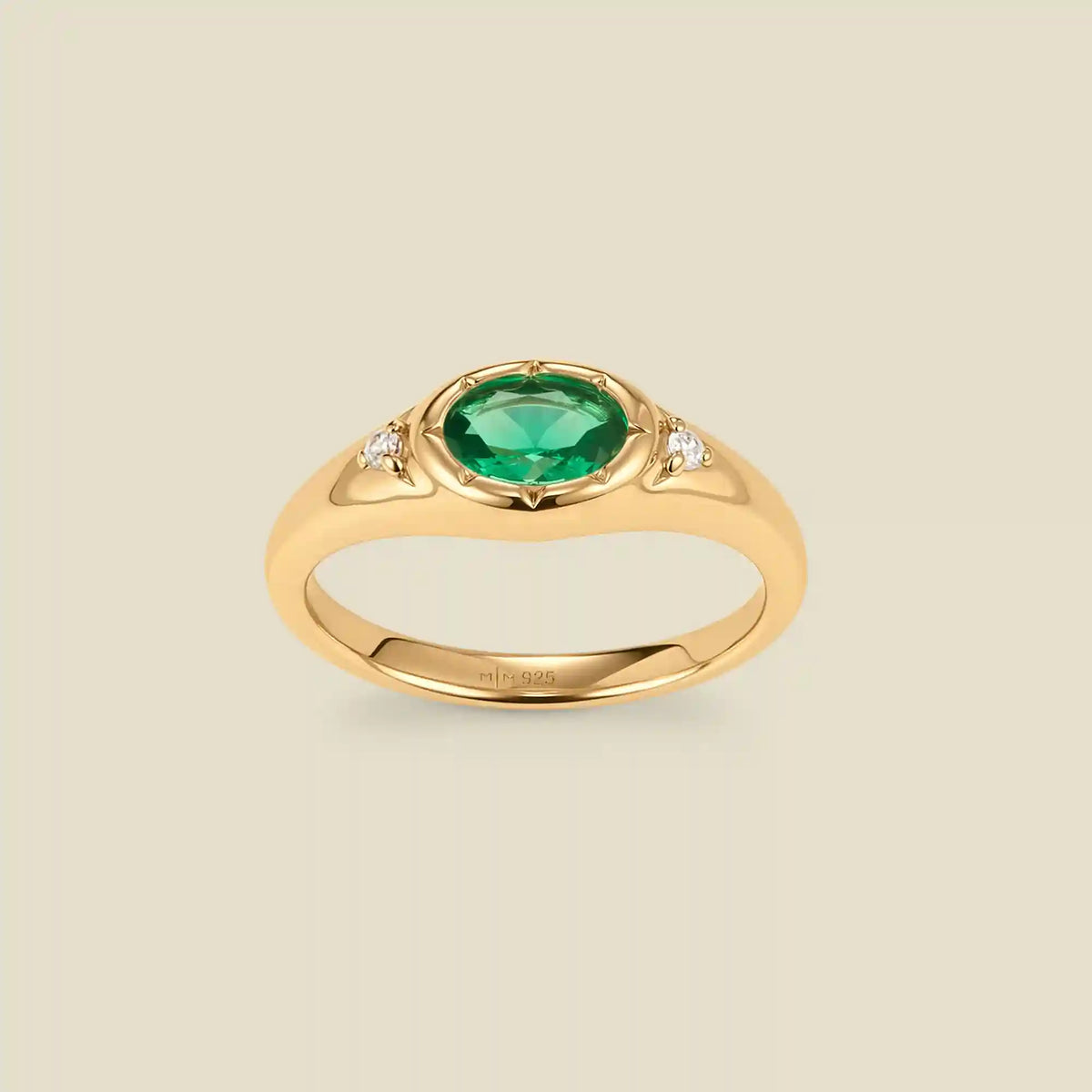 May Oval Birthstone Signet Ring