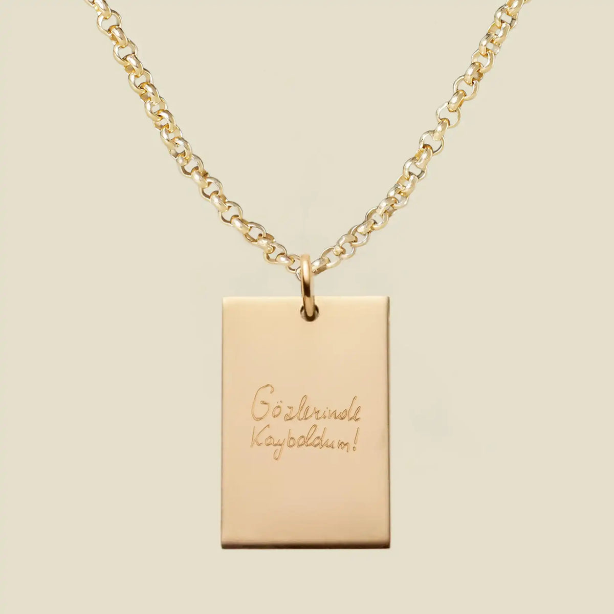 Engraved Handwriting Rolo Rectangle Necklace