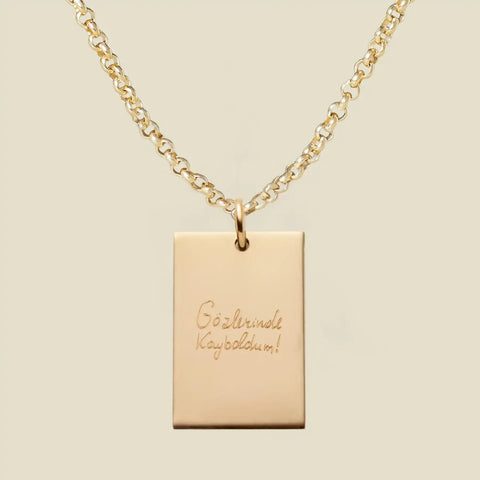 Engraved Handwriting Rolo Rectangle Necklace