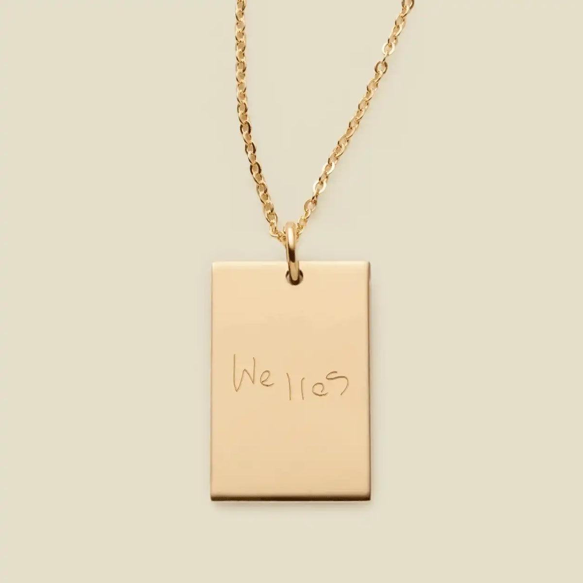 Engraved Handwriting Rectangle Necklace