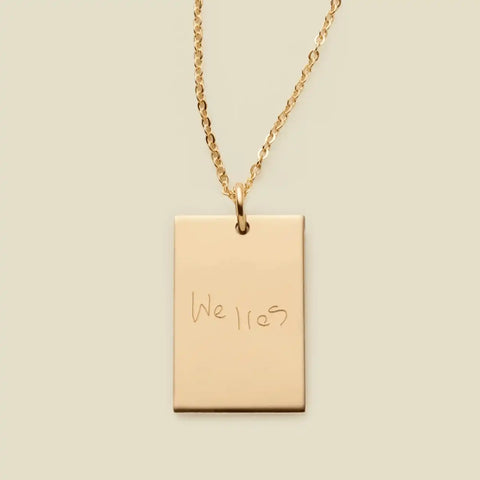 Engraved Handwriting Rectangle Necklace