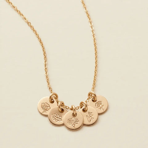 Mini Birth Flower Stacker Necklace | 1/4" Disc
